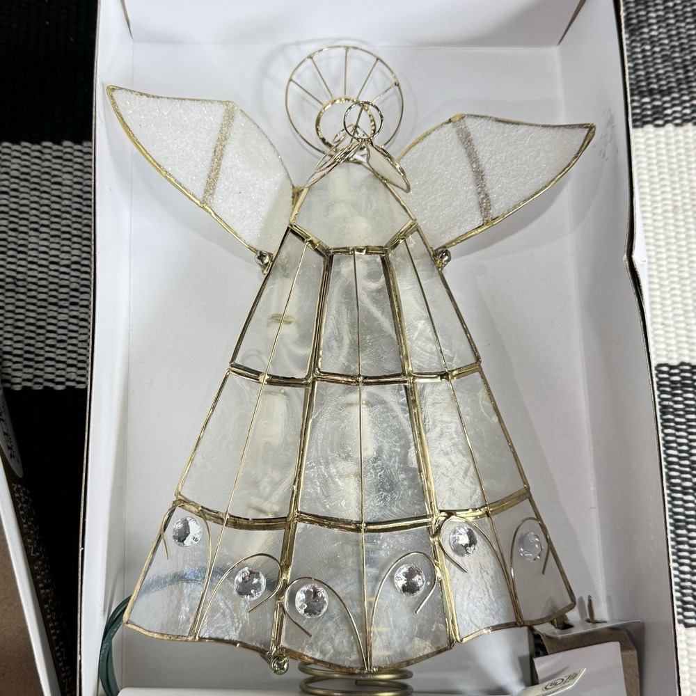 Vtg NOS Kurt Adler 10 Light Gold Capiz Angel Christmas Tree Topper 9 Inch - Picture 3 of 7